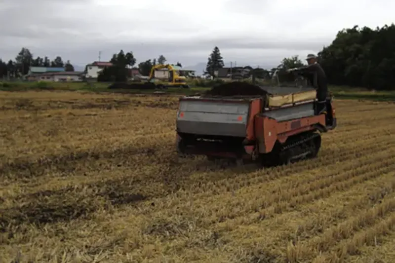 11月　稲刈り後の堆肥散布・秋耕い(あきうない)